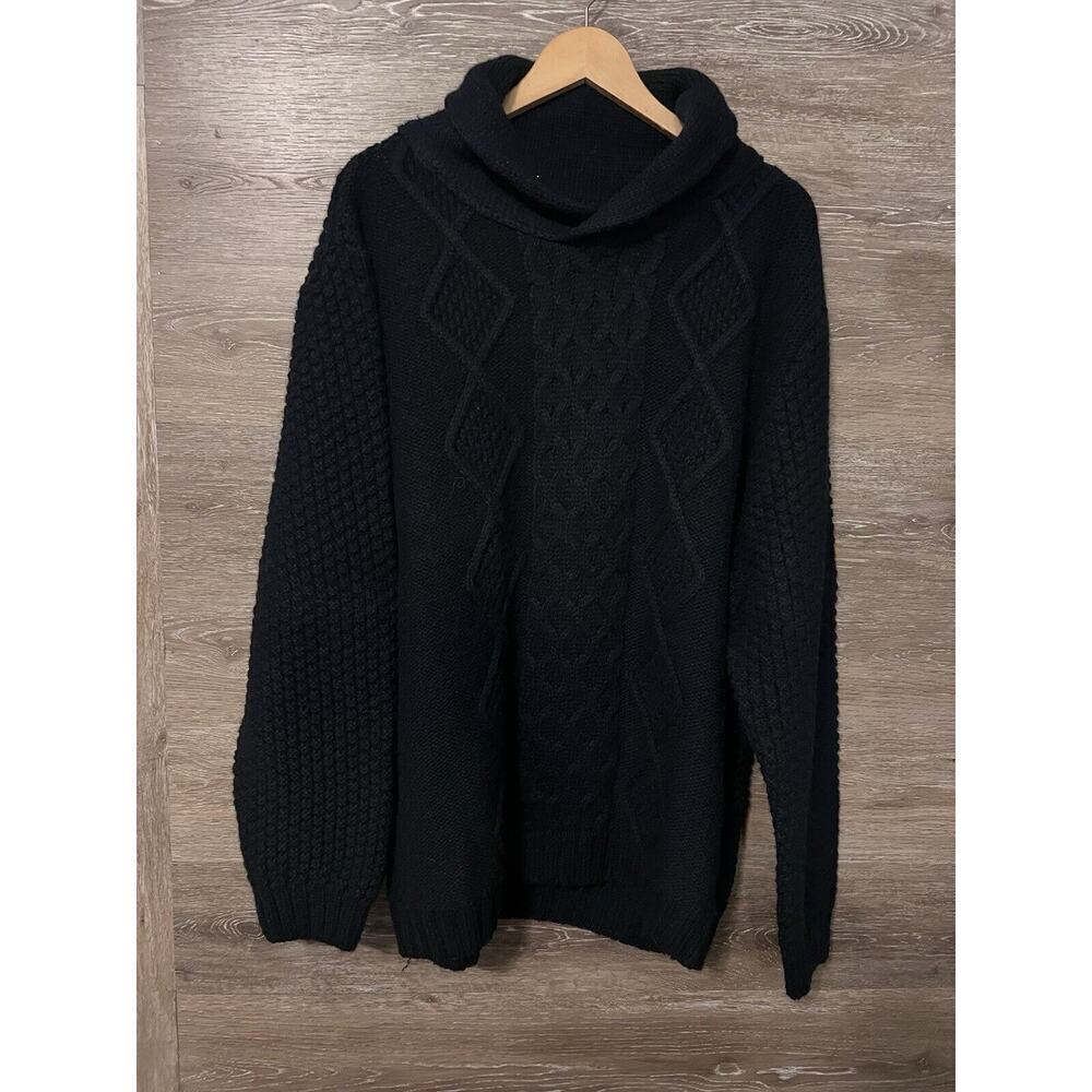 7 Diamonds Fisherman Chunky Cable Knit Sweater Sz XXL Wool Alpaca Navy Blue